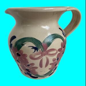 Vintage Casey Pottery Pitcher Marshall Texas USA Wreath Heart Pattern